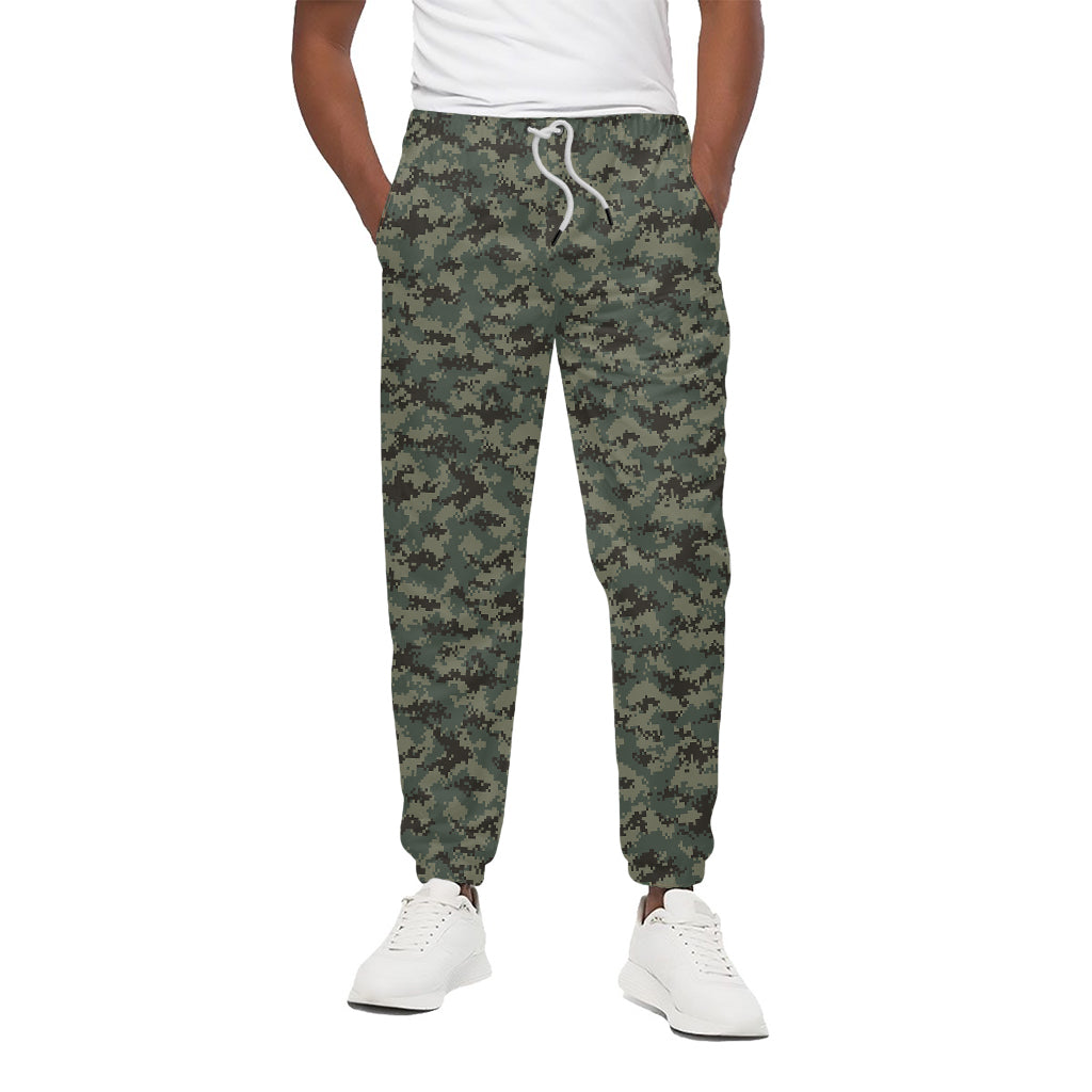 Forest Green Digital Camo Pattern Print Cotton Pants