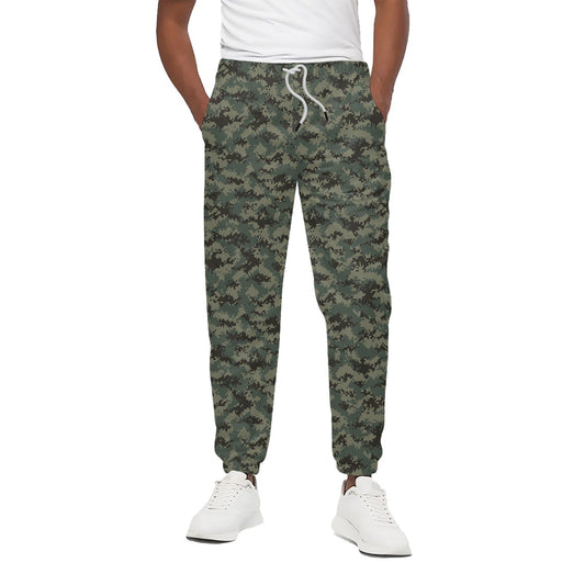 Forest Green Digital Camo Pattern Print Cotton Pants