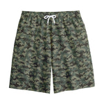 Forest Green Digital Camo Pattern Print Cotton Shorts