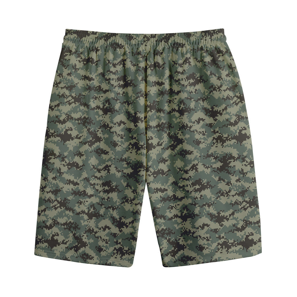 Forest Green Digital Camo Pattern Print Cotton Shorts