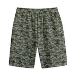 Forest Green Digital Camo Pattern Print Cotton Shorts