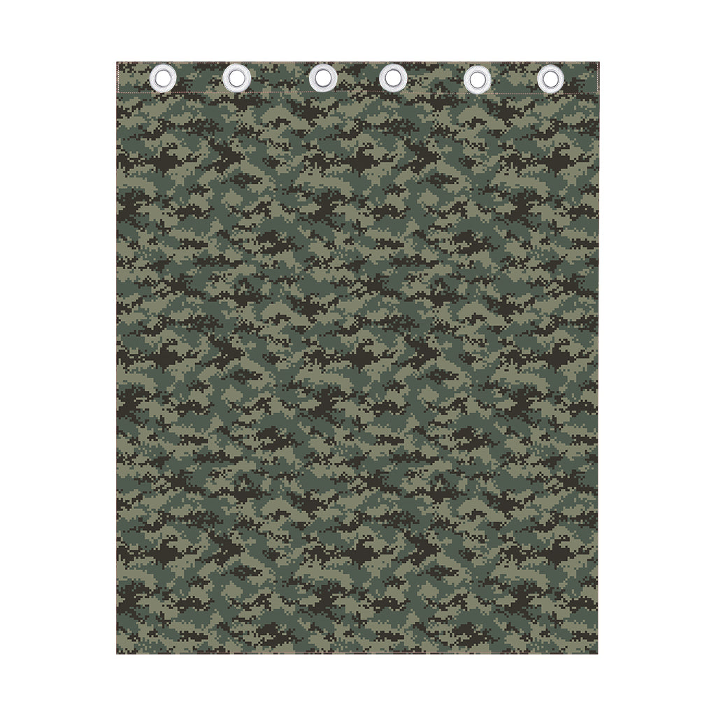 Forest Green Digital Camo Pattern Print Curtain