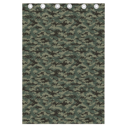 Forest Green Digital Camo Pattern Print Curtain