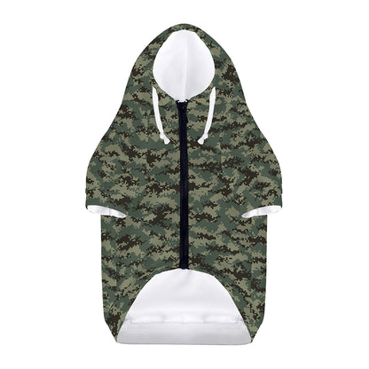 Forest Green Digital Camo Pattern Print Dog Zip Up Hoodie