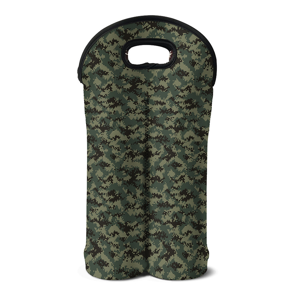 Forest Green Digital Camo Pattern Print Double Neoprene Wine Tote