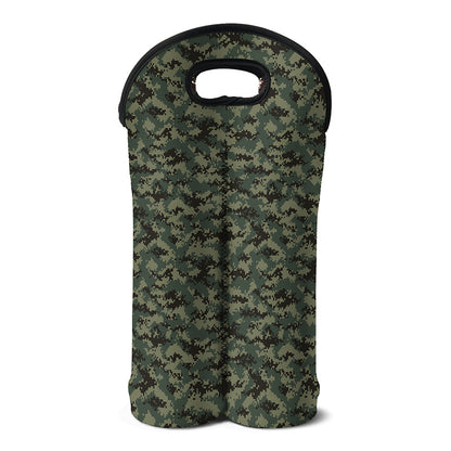 Forest Green Digital Camo Pattern Print Double Neoprene Wine Tote