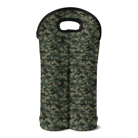Forest Green Digital Camo Pattern Print Double Neoprene Wine Tote