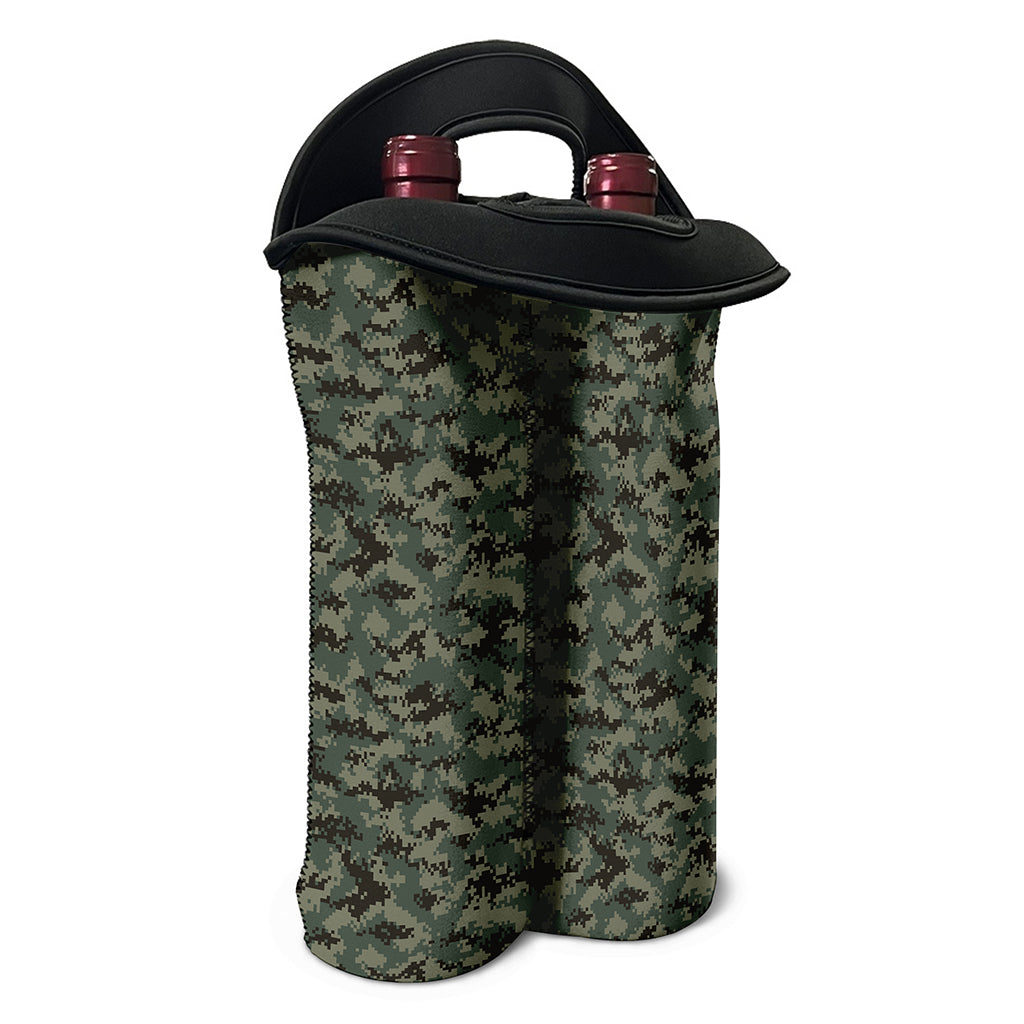 Forest Green Digital Camo Pattern Print Double Neoprene Wine Tote