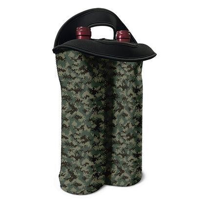Forest Green Digital Camo Pattern Print Double Neoprene Wine Tote