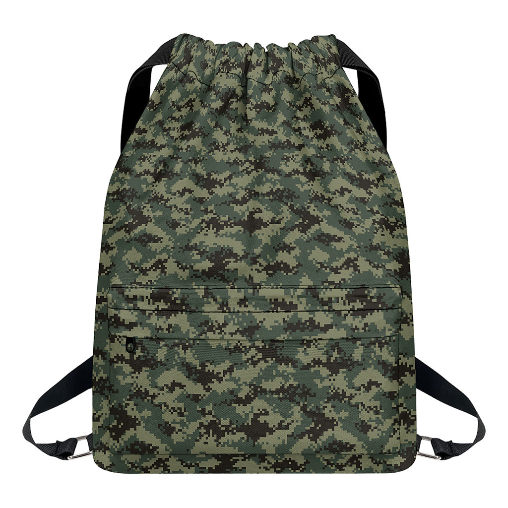 Forest Green Digital Camo Pattern Print Drawstring Backpack
