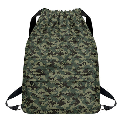 Forest Green Digital Camo Pattern Print Drawstring Backpack