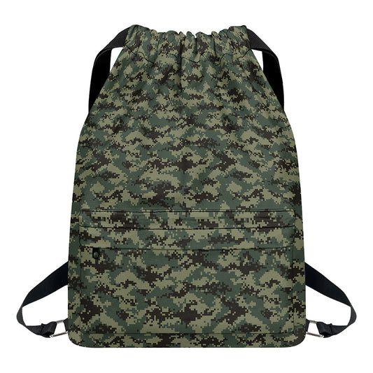 Forest Green Digital Camo Pattern Print Drawstring Backpack