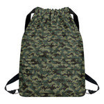 Forest Green Digital Camo Pattern Print Drawstring Backpack