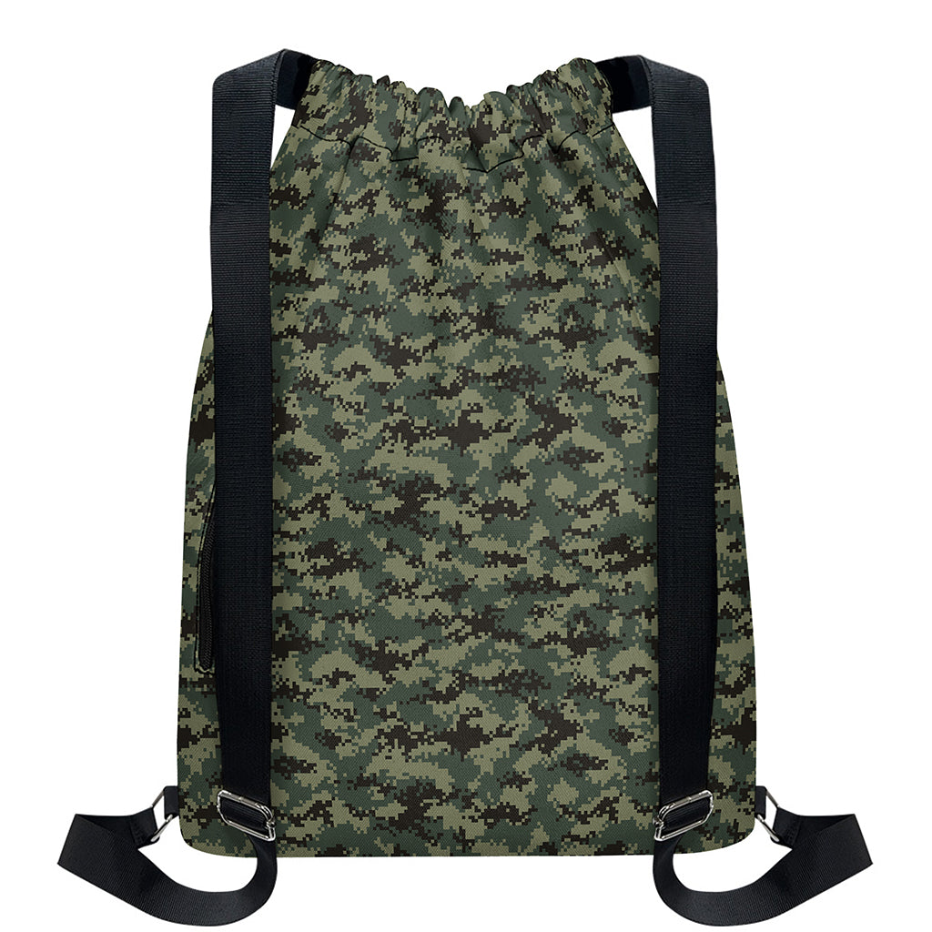 Forest Green Digital Camo Pattern Print Drawstring Backpack