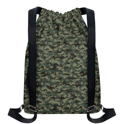 Forest Green Digital Camo Pattern Print Drawstring Backpack