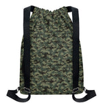 Forest Green Digital Camo Pattern Print Drawstring Backpack