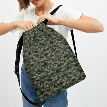 Forest Green Digital Camo Pattern Print Drawstring Backpack