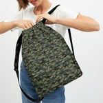 Forest Green Digital Camo Pattern Print Drawstring Backpack