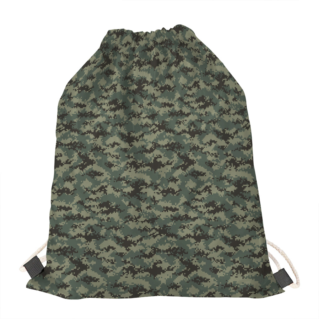 Forest Green Digital Camo Pattern Print Drawstring Bag