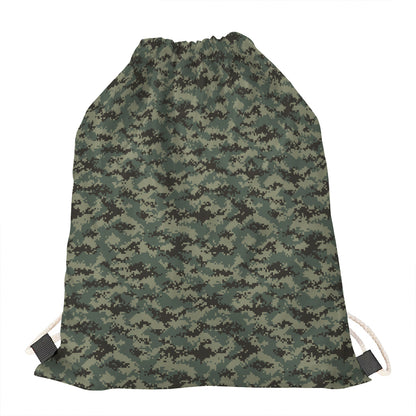 Forest Green Digital Camo Pattern Print Drawstring Bag