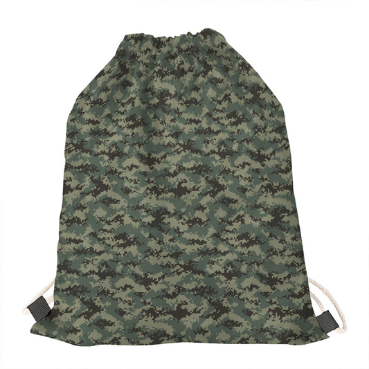 Forest Green Digital Camo Pattern Print Drawstring Bag