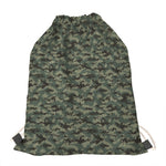 Forest Green Digital Camo Pattern Print Drawstring Bag
