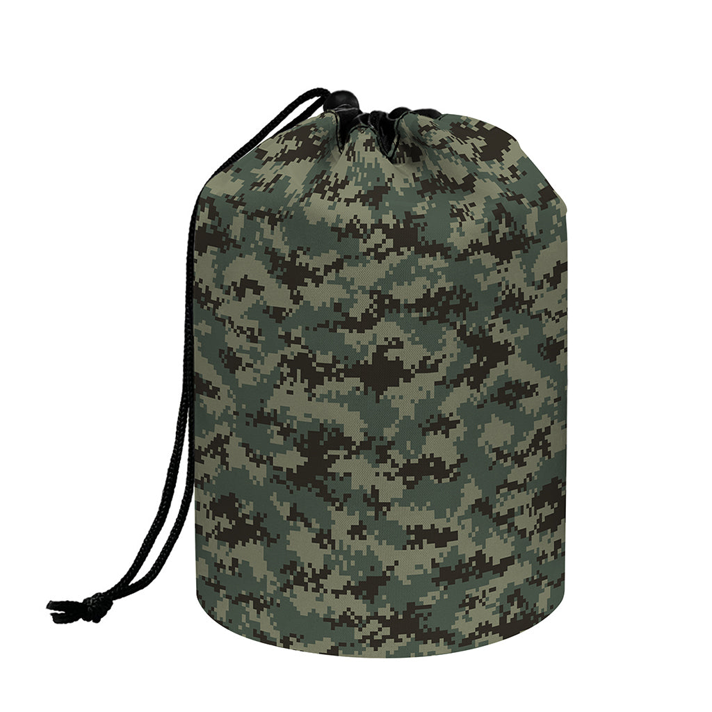 Forest Green Digital Camo Pattern Print Drawstring Makeup Bag
