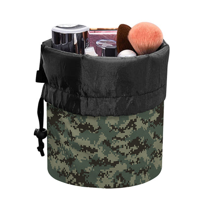 Forest Green Digital Camo Pattern Print Drawstring Makeup Bag