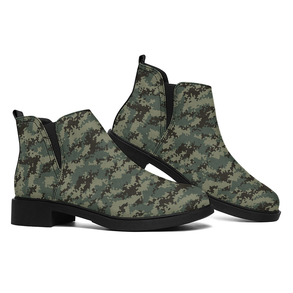 Forest Green Digital Camo Pattern Print Flat Ankle Boots