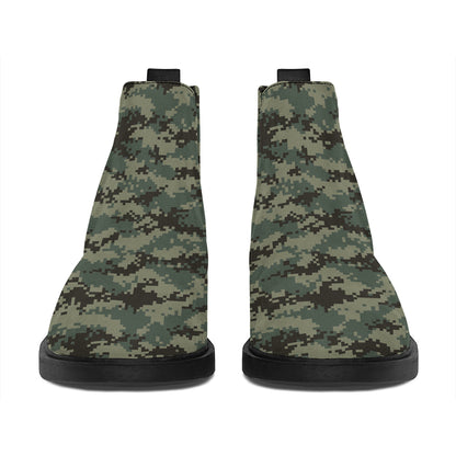 Forest Green Digital Camo Pattern Print Flat Ankle Boots