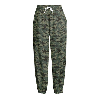 Forest Green Digital Camo Pattern Print Fleece Lined Knit Pants