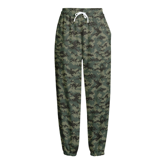 Forest Green Digital Camo Pattern Print Fleece Lined Knit Pants