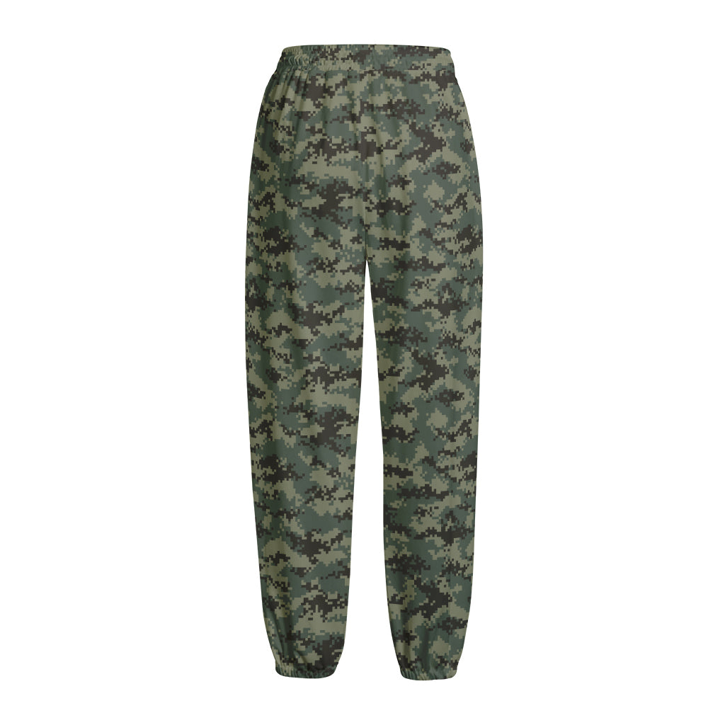 Forest Green Digital Camo Pattern Print Fleece Lined Knit Pants