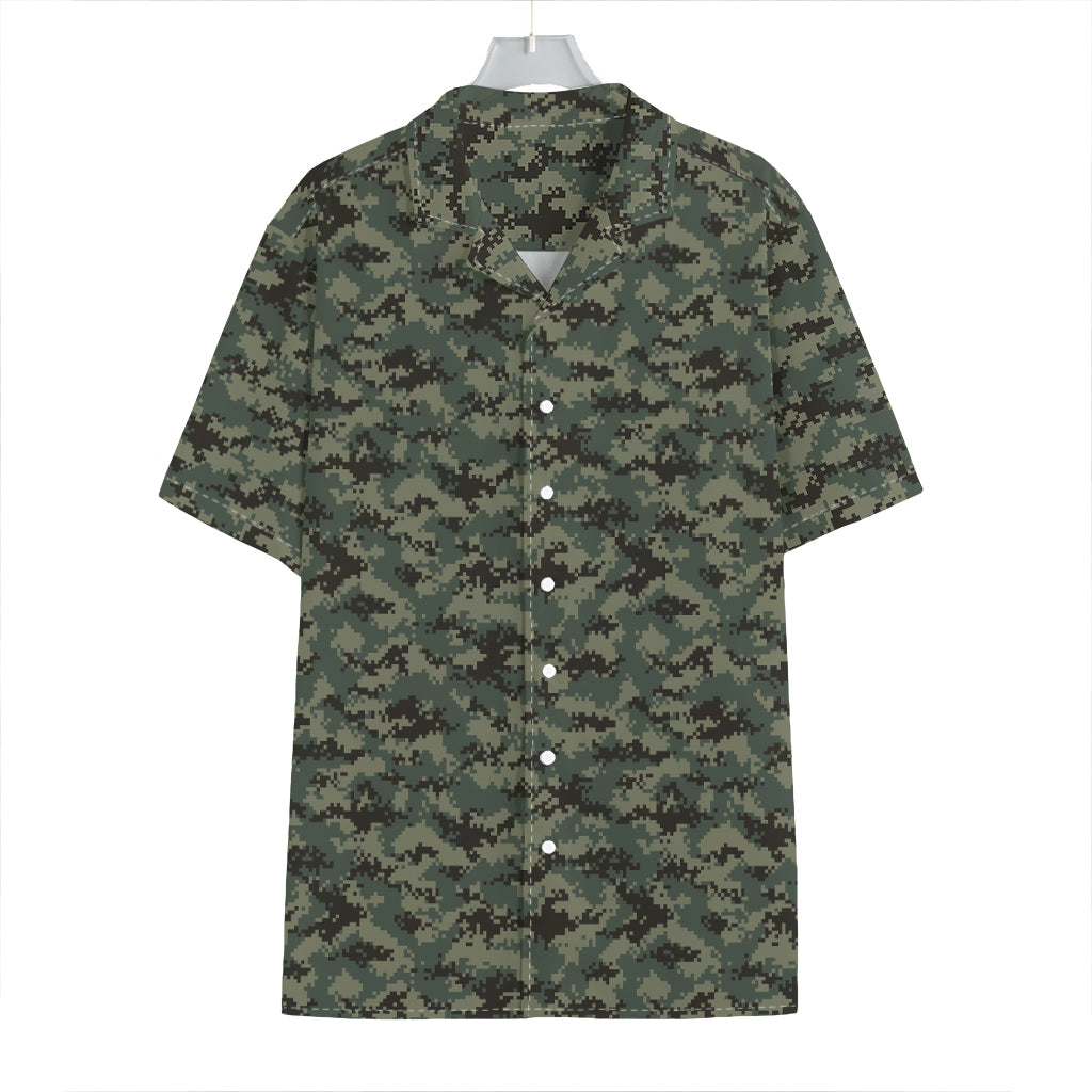 Forest Green Digital Camo Pattern Print Hawaiian Shirt