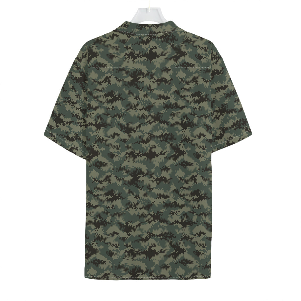 Forest Green Digital Camo Pattern Print Hawaiian Shirt