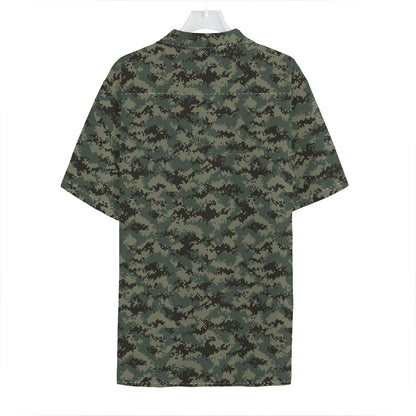 Forest Green Digital Camo Pattern Print Hawaiian Shirt