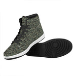 Forest Green Digital Camo Pattern Print High Top Leather Sneakers