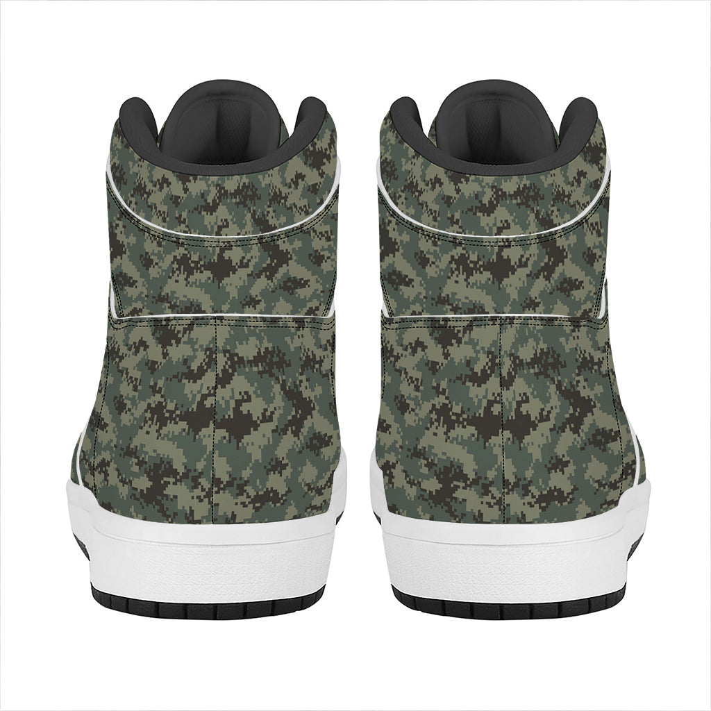 Forest Green Digital Camo Pattern Print High Top Leather Sneakers