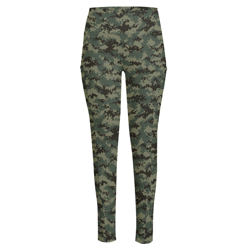 Forest Green Digital Camo Pattern Print High-Waisted Pocket Leggings