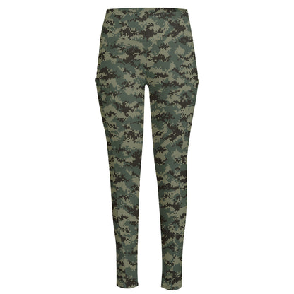 Forest Green Digital Camo Pattern Print High-Waisted Pocket Leggings