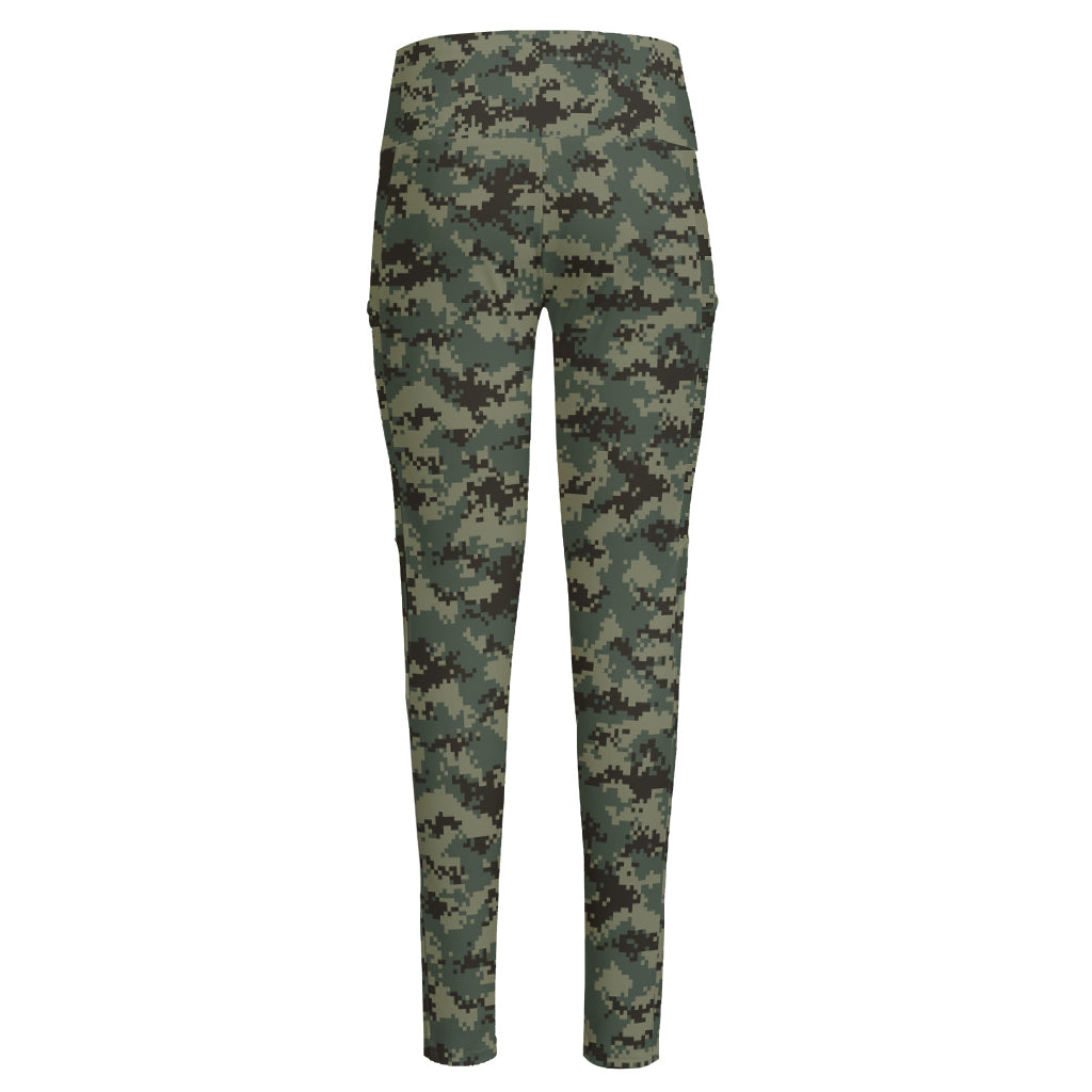 Forest Green Digital Camo Pattern Print High-Waisted Pocket Leggings