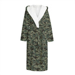 Forest Green Digital Camo Pattern Print Hooded Bathrobe