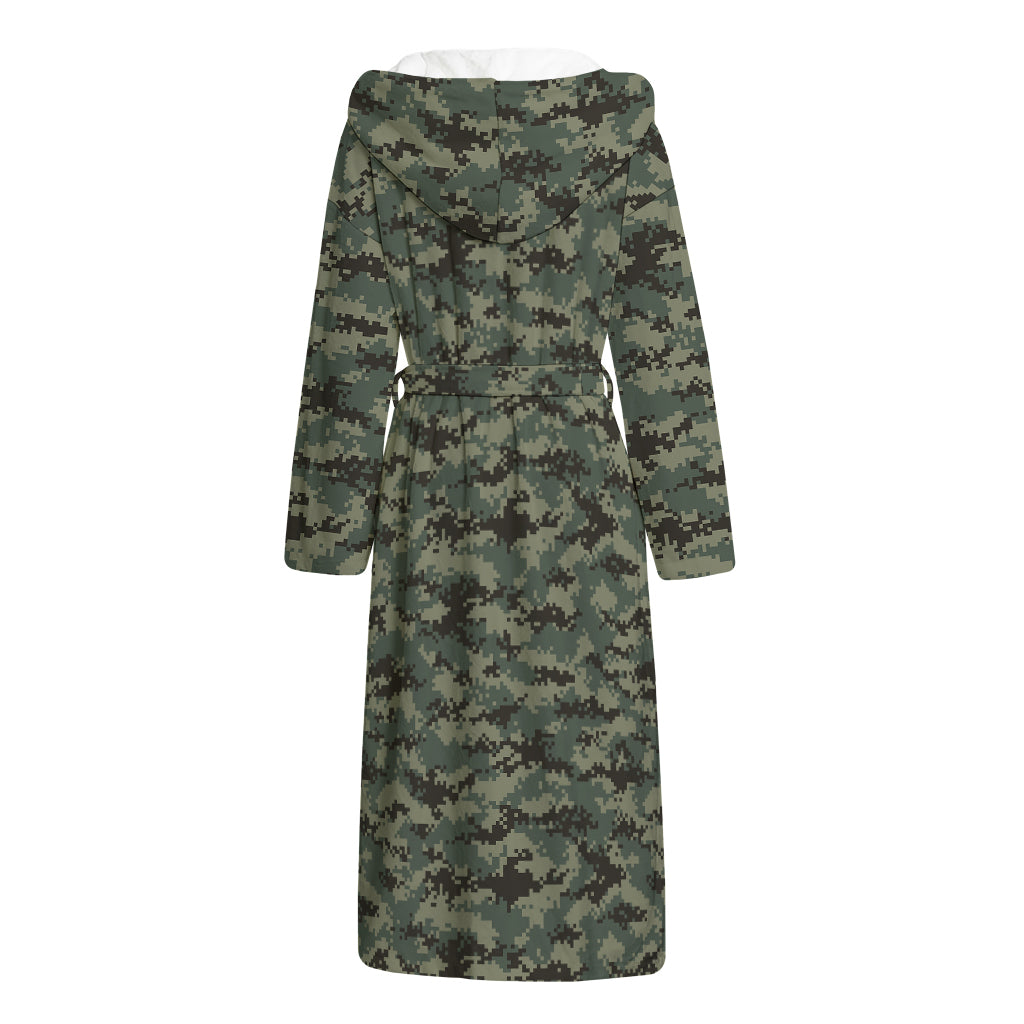 Forest Green Digital Camo Pattern Print Hooded Bathrobe