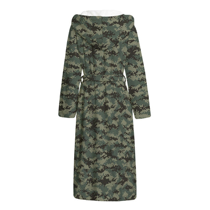 Forest Green Digital Camo Pattern Print Hooded Bathrobe