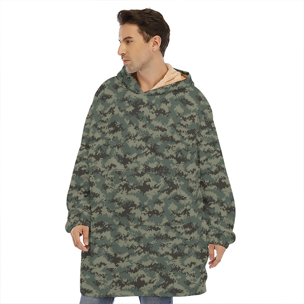 Forest Green Digital Camo Pattern Print Hoodie Blanket