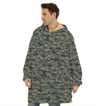 Forest Green Digital Camo Pattern Print Hoodie Blanket