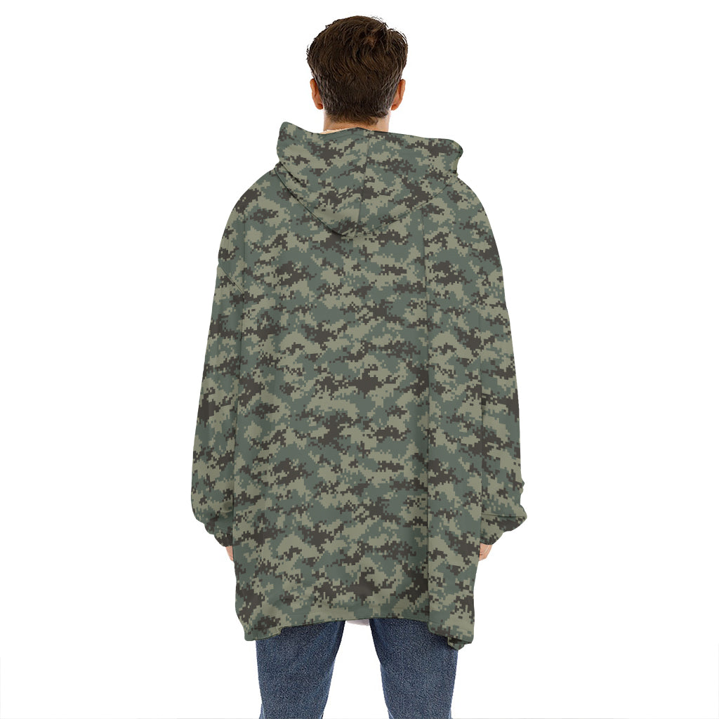Forest Green Digital Camo Pattern Print Hoodie Blanket
