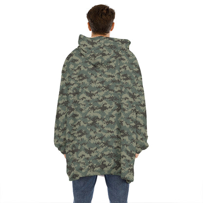 Forest Green Digital Camo Pattern Print Hoodie Blanket