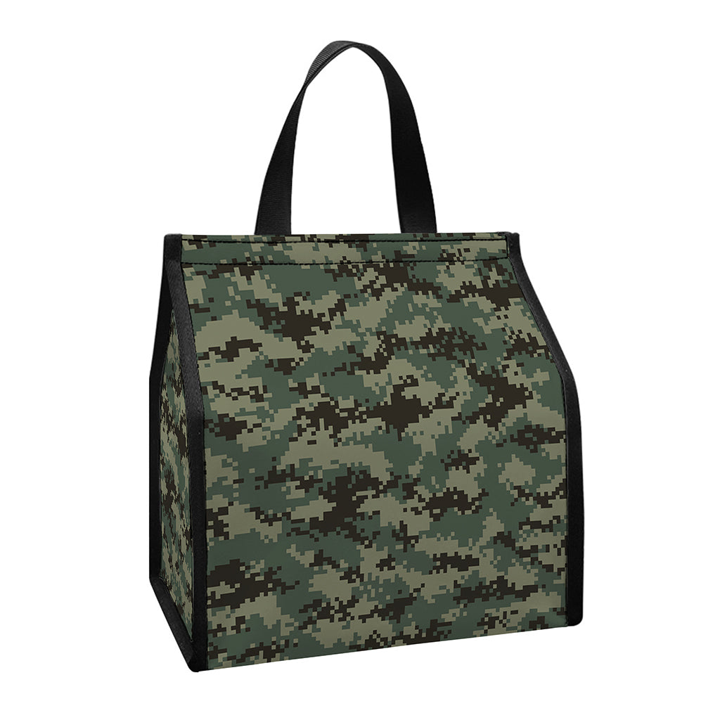Forest Green Digital Camo Pattern Print Insulated Lunch Tote