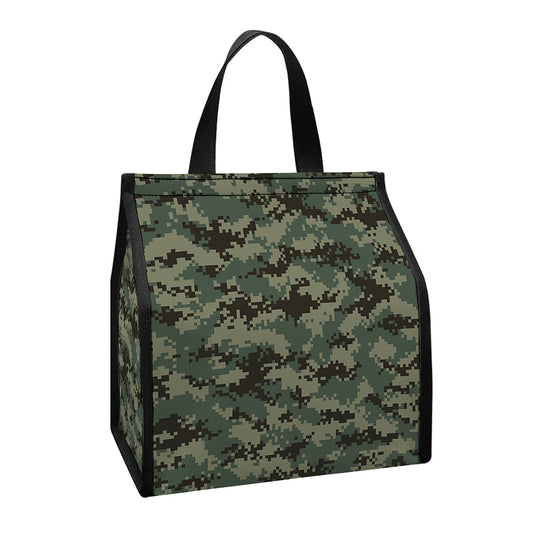 Forest Green Digital Camo Pattern Print Insulated Lunch Tote